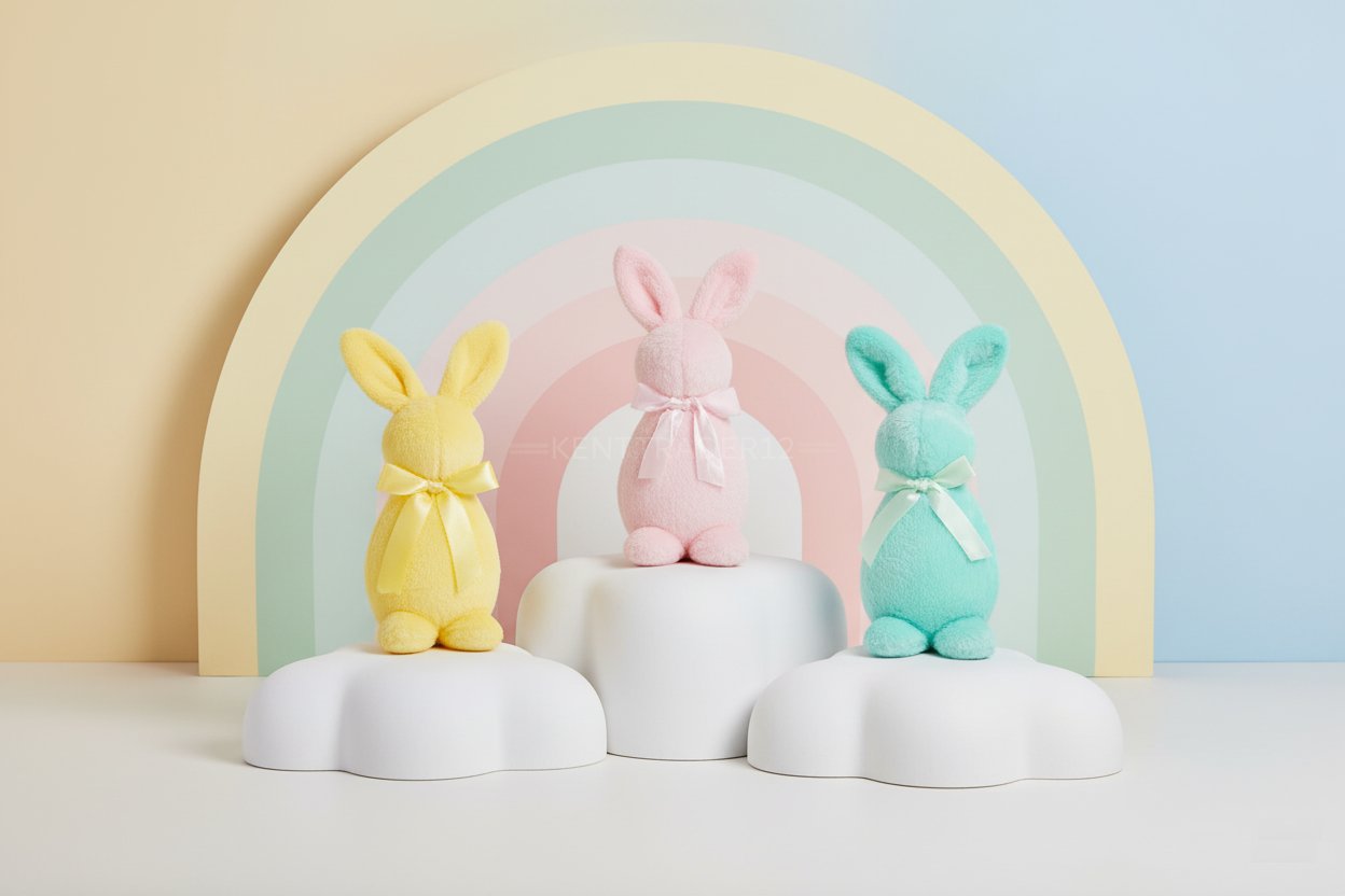 Set of 3 Pastel Plush Bunnies Yellow Pink Mint – Nursery & Easter Decor