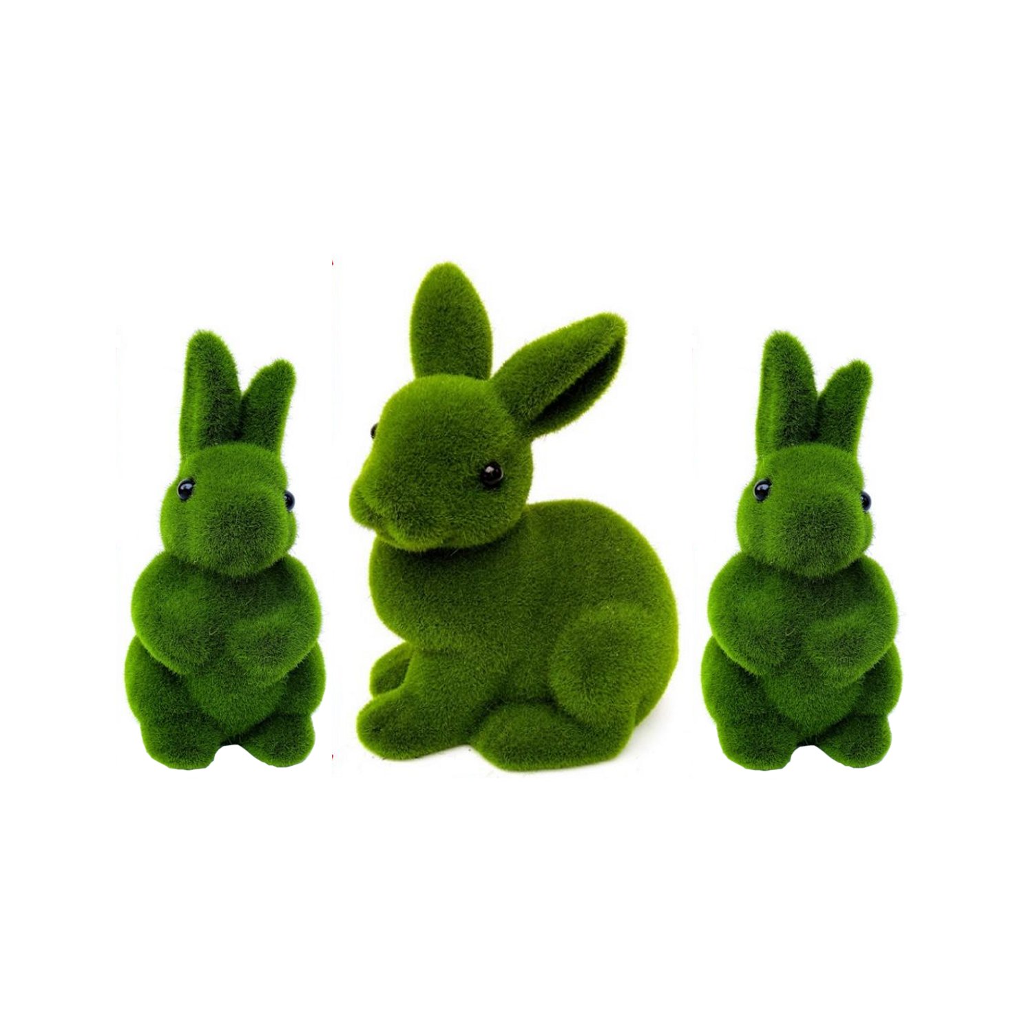 Set of 3 Faux Moss Rabbit Ornaments