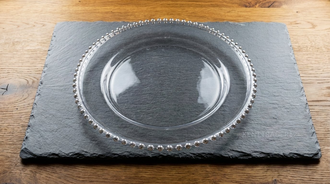 Silver Beaded Clear Acrylic Charger Plate - 13" (33cm) Diameter