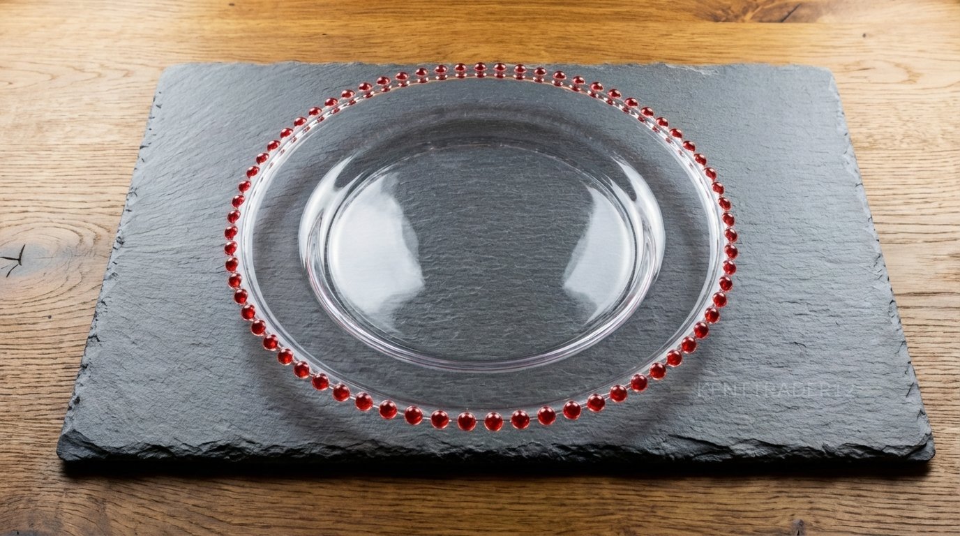 Red Beaded Clear Acrylic Charger Plate -13" (33cm) Diameter