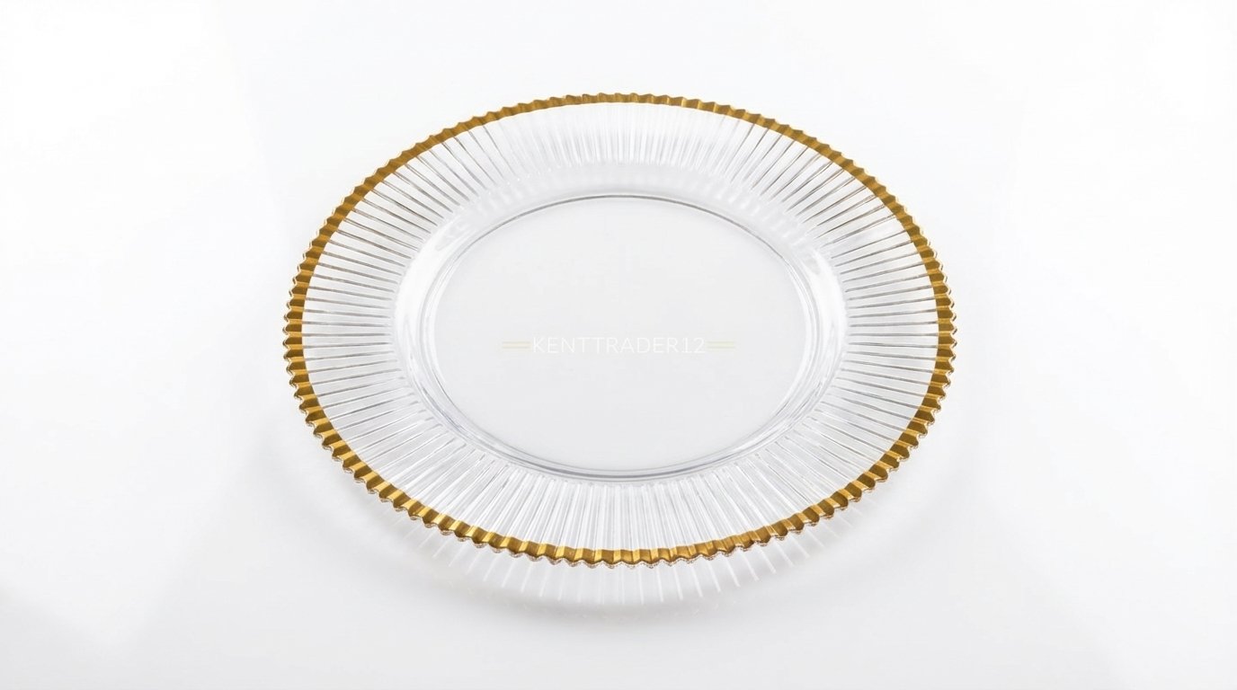 Fluted Gold Rim Clear Acrylic Charger Plate  - 13" (33cm) Diameter - Image 2