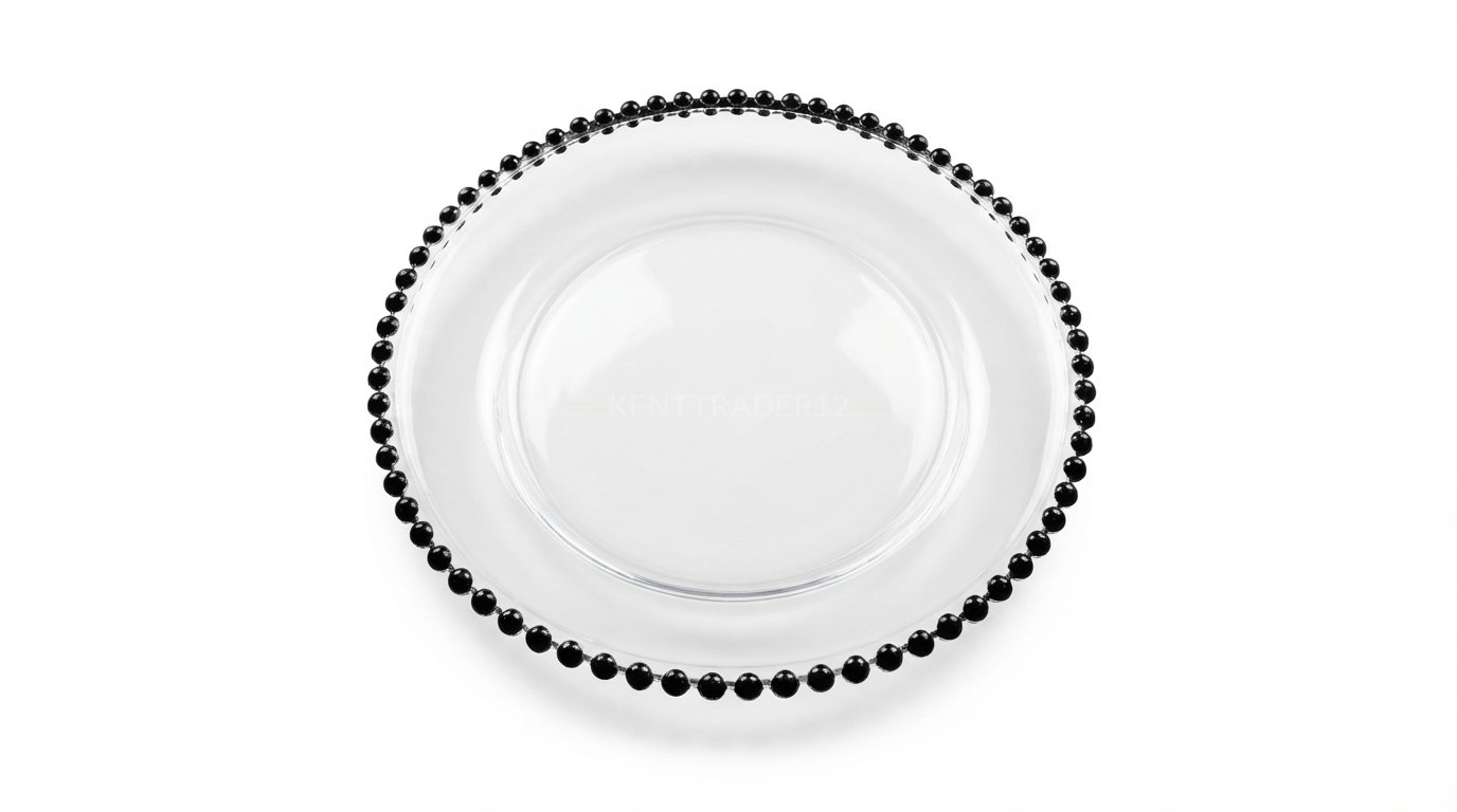 Black Beaded Rim Clear Acrylic Charger Plate - 13" (33cm) Diameter - Image 2
