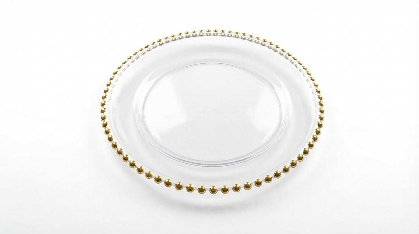 Gold Beaded Clear Acrylic Charger Plate -13" (33cm) Diameter - Image 2