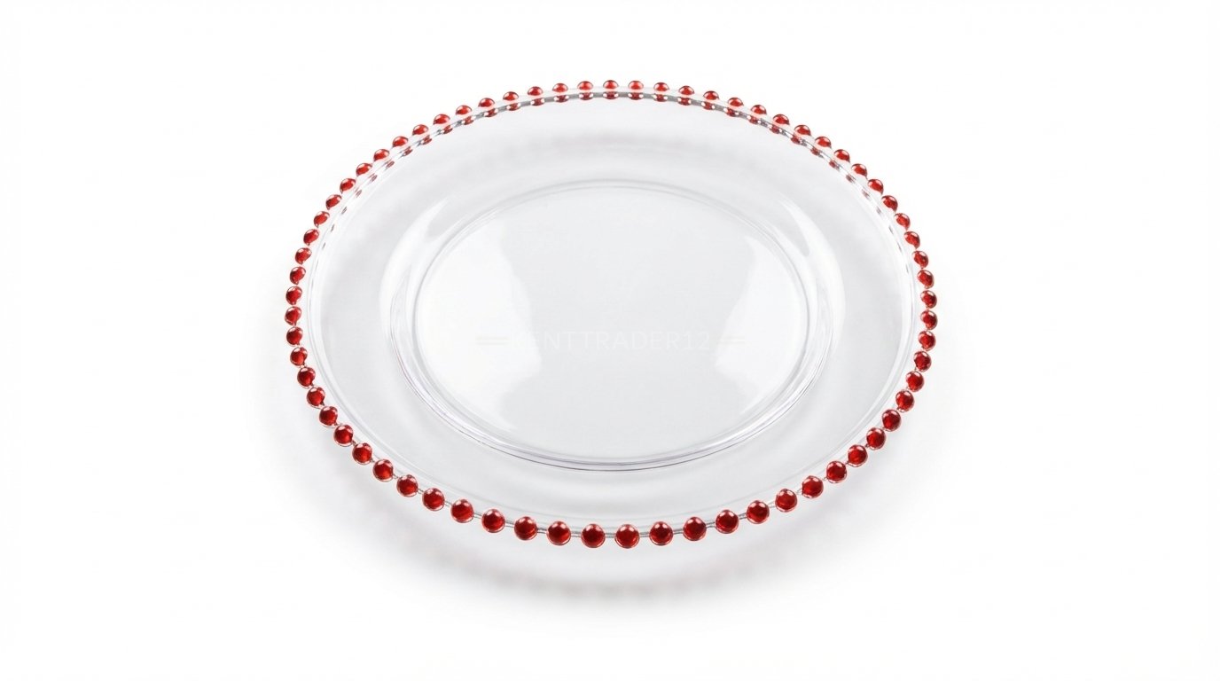 Red Beaded Clear Acrylic Charger Plate -13" (33cm) Diameter - Image 2